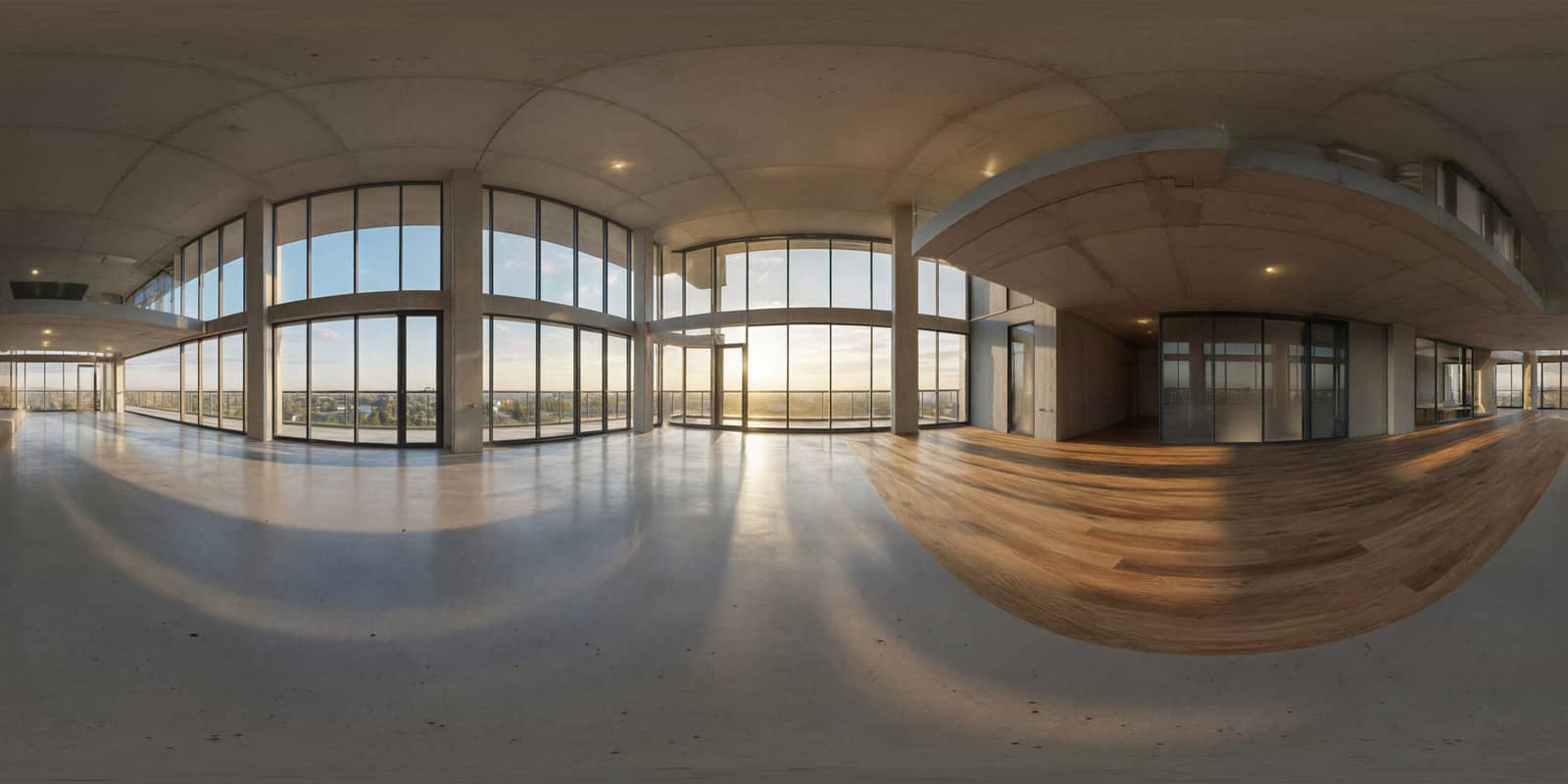 Model 4 preview for Interiors. A cozy modern loft with floor-to-ceiling windows and warm afternoon sun